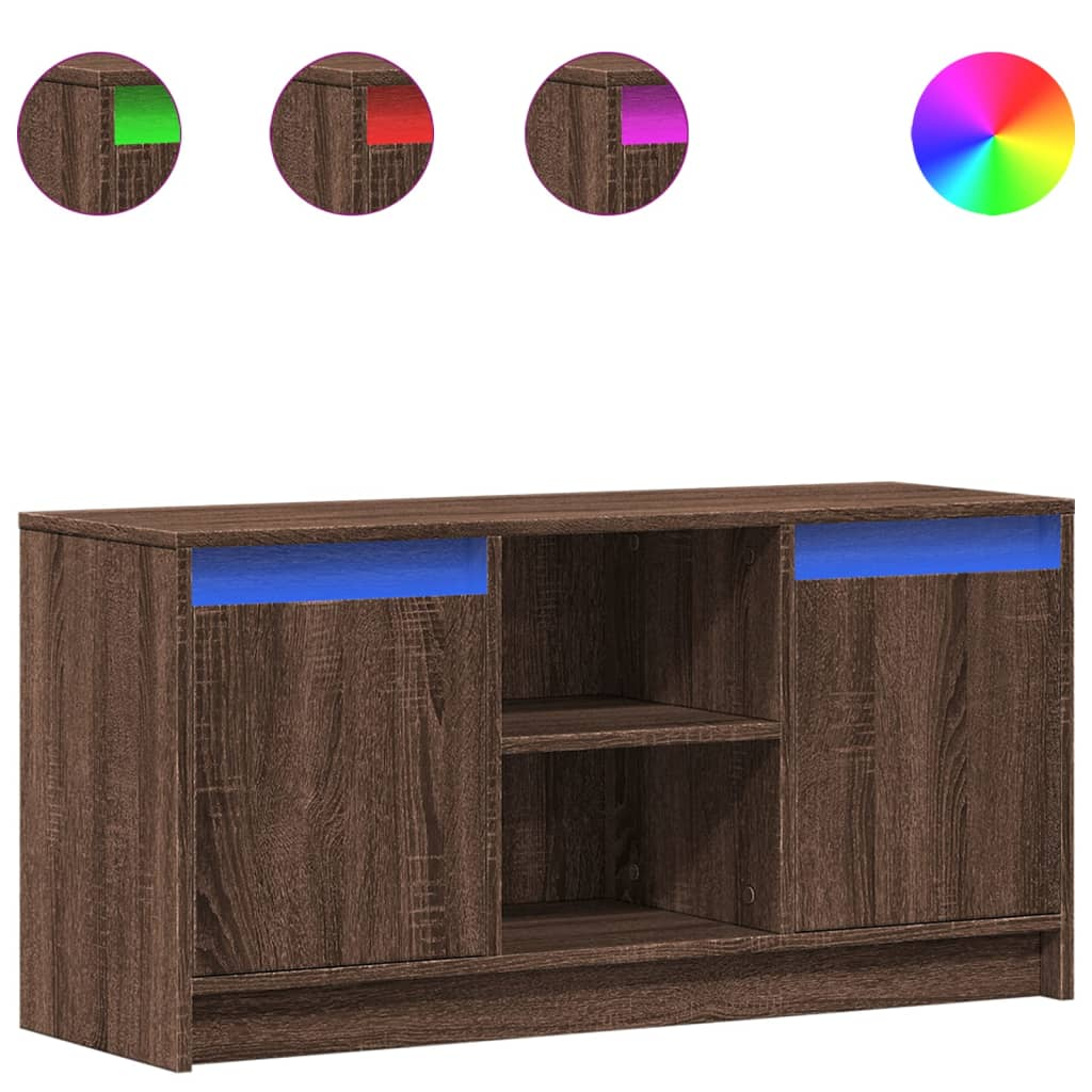 barna tölgy színű szerelt fa LED-es TV-szekrény 100x34x50 cm (852193)