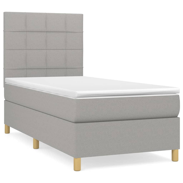 Pat box spring cu saltea, gri deschis, 90x190 cm, textil