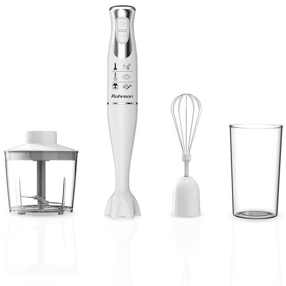Пасатор Rohnson R-5793, 400W, Чопър 500 мл, Купа 700 мл, Бъркалка, Нож с титаниево покритие, Бял