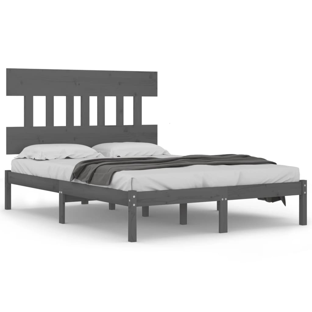 szürke tömör fa ágykeret 135x190 cm (4FT6 Double) (3104715)