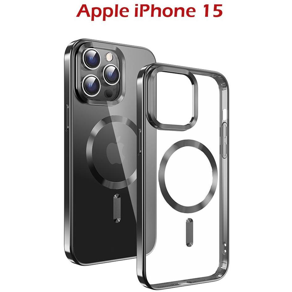 Swissten Clear Jelly MagStick Metallic iPhone 15 Plus fekete tok (36500112)