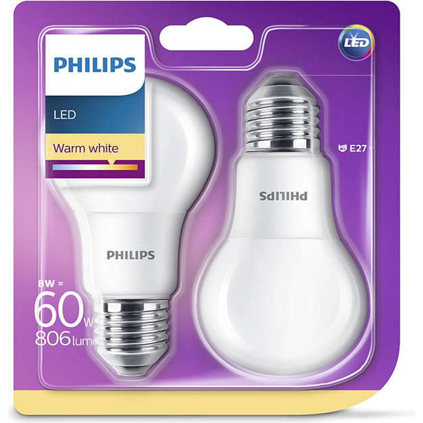 Consumer LED bulb 8-60W A60 E27 827 FR ND 2 pack
