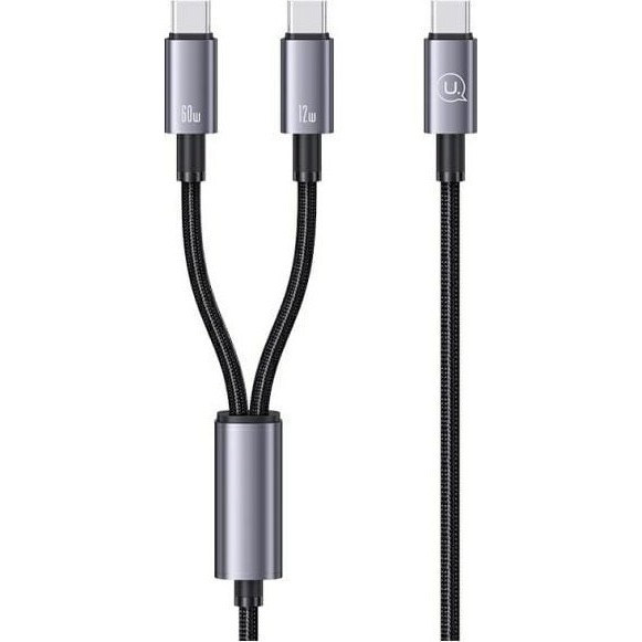 Usams SUFENG adatkábel 2in1 (Type-C - 2 Type-C, 72W, PD gyorstöltő, 120cm, cipőfűző, LED kijelző) FEKETE (SJ740USB101)