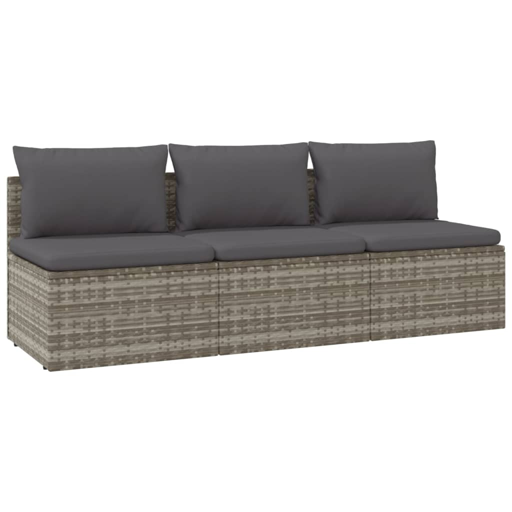3 személyes szürke polyrattan kerti kanapé párnával (318672)