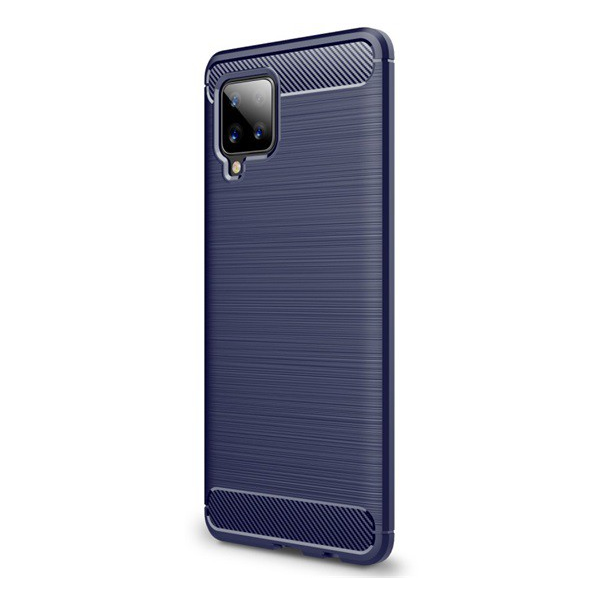 Szilikon telefonvédő (közepesen ütésálló, légpárnás sarok, szálcsiszolt, karbon minta) SÖTÉTKÉK [Samsung Galaxy A42 5G (SM-A425F)] (5996591024295)