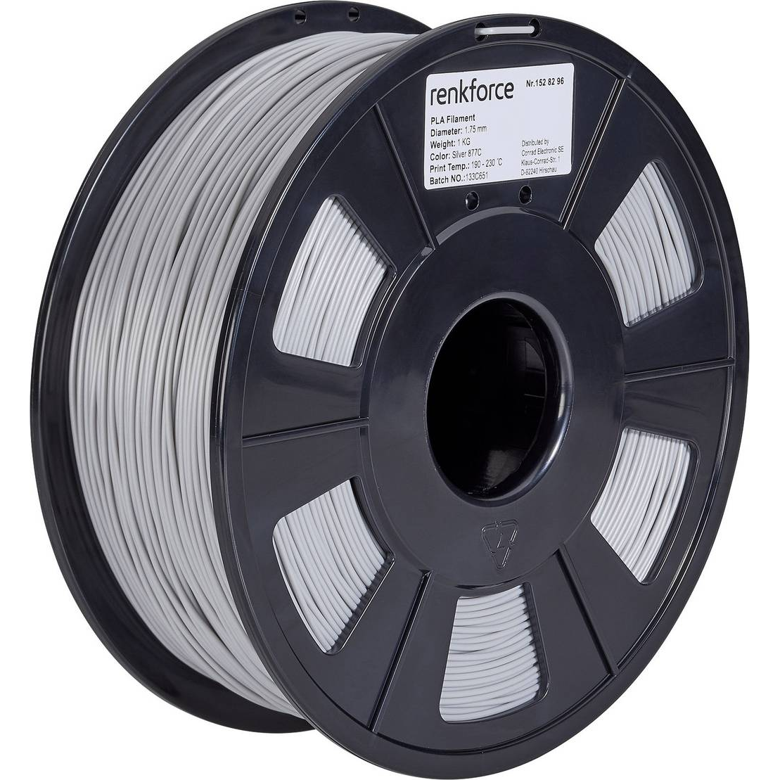Renkforce 3D nyomtatószál PLA műanyag 1.75 mm 1000 g Ezüst 1 db (RF-4511204) (RF-4511204)