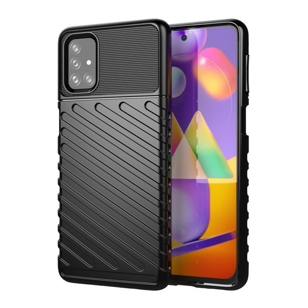 Samsung Galaxy M31s SM-M317F, Szilikon tok, közepesen ütésálló, domború csíkos minta, fekete (G101928)