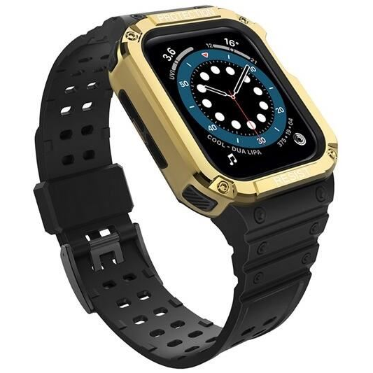 Gigapack Apple Watch Series 9 45mm szilikon keret pótszíjjal fekete-aranyszínű (GP-141547)