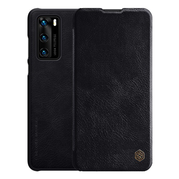 NILLKIN QIN tok álló, bőr hatású (FLIP, oldalra nyíló, bankkártya tartó) FEKETE [Huawei P40] (5996457943746)