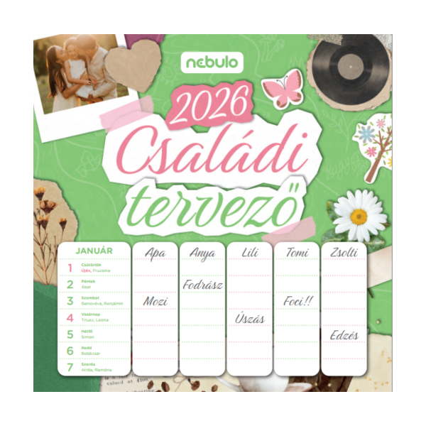 Nebulo Családi tervező 2026 2 heti mágneses naptár