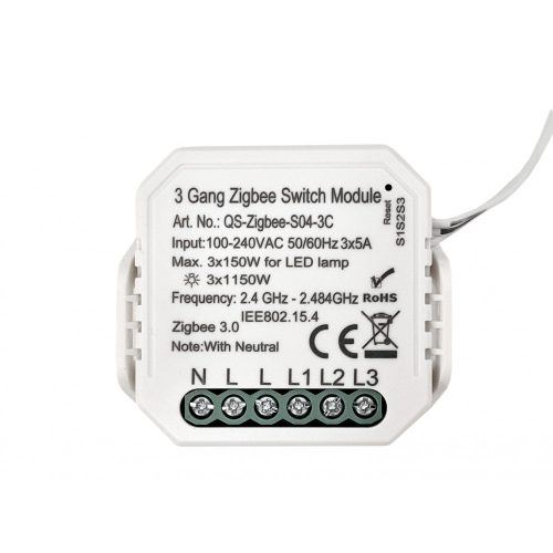 SMARTZILLA Tuya Zigbee kapcsoló mögé rejthető 3 csatornás kapcsoló okosító (N) (2046402-3N) (smart20464023N)