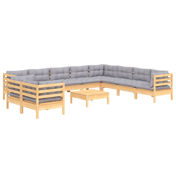 Градински Лаундж Комплект vidaXL, Дърво, Сив, 63,5 x 63,5 x 62,5 см,11 бр