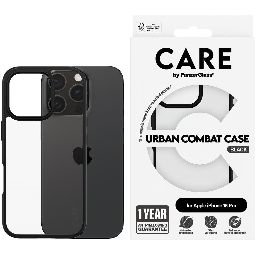PanzerGlass CARE Apple iPhone 16 Pro Urban Combat fekete nem sárguló tok (1362)