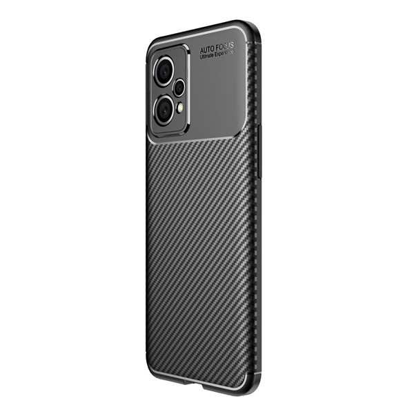 Szilikon telefonvédő (közepesen ütésálló, légpárnás sarok, karbon minta) FEKETE [Realme 9 5G] (5996591238180)