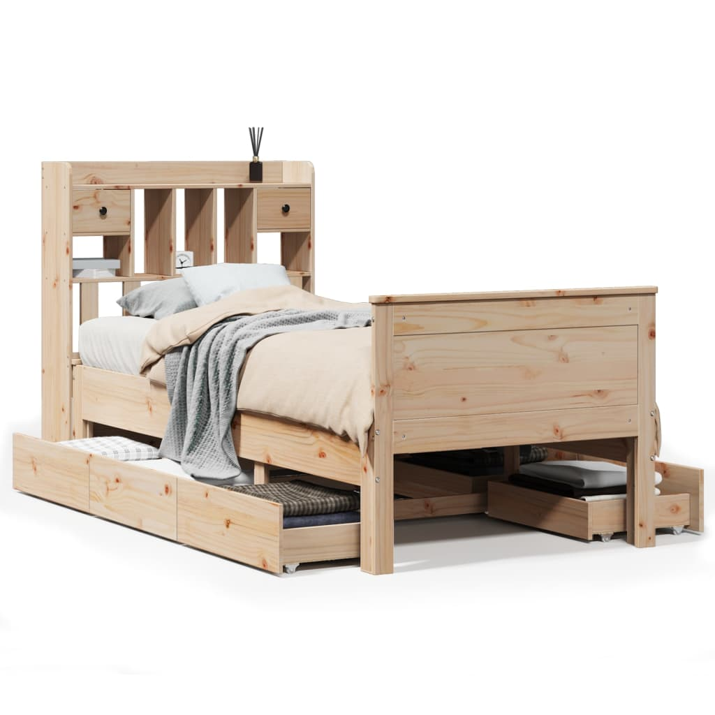 tömör fenyőfa könyvespolcos ágy matrac nélkül 75 x 190 cm (3308945)
