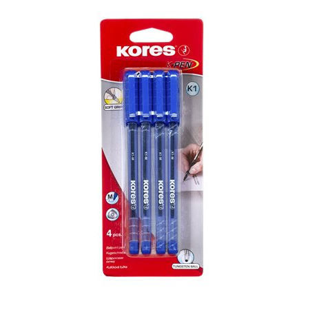 Kores K1-M Kupakos golyóstoll 4db 0,5mm / Kék (37114)