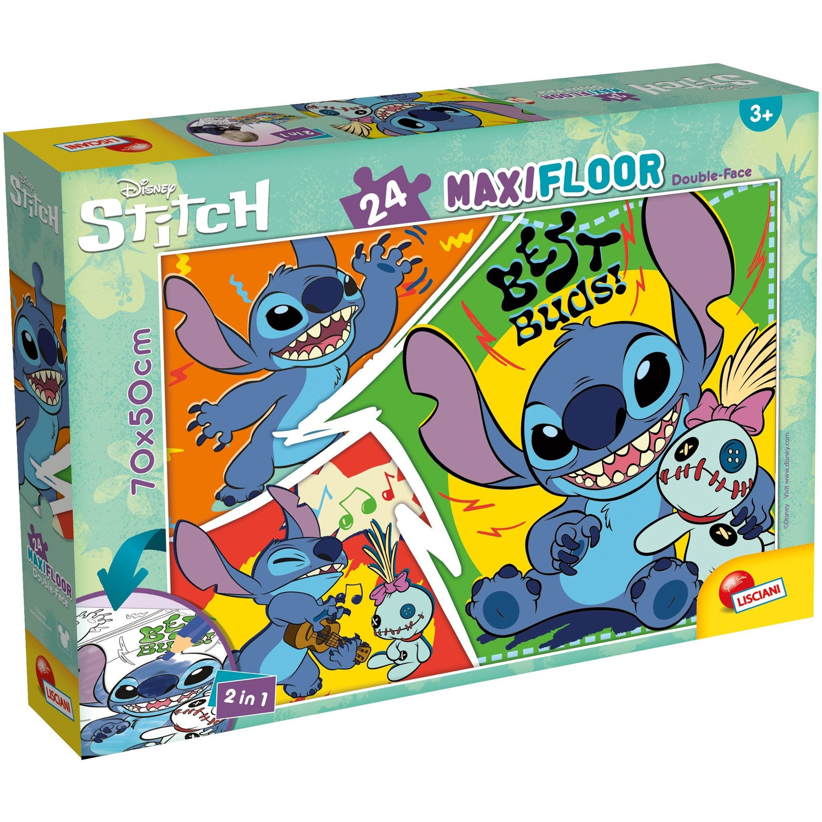 Disney Stitch 2 az 1-ben maxi 24db-os puzzle és színező 70x50cm - Lisciani (304-109760)