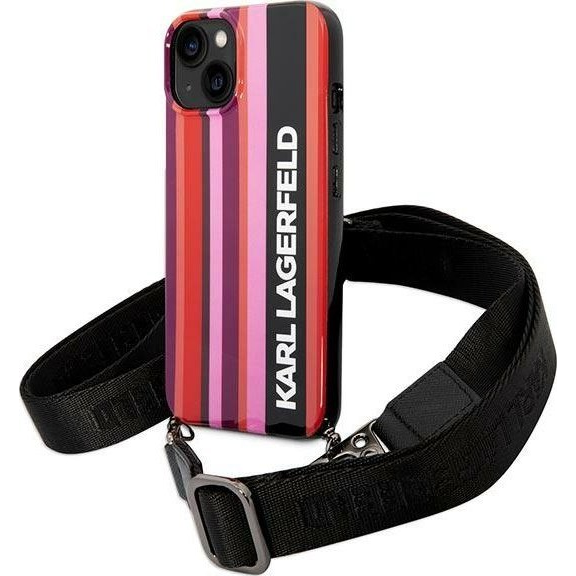 Karl Lagerfeld Color Stripes Strap Apple iPhone 14 hátlap tok, rózsaszín (KLD1058)