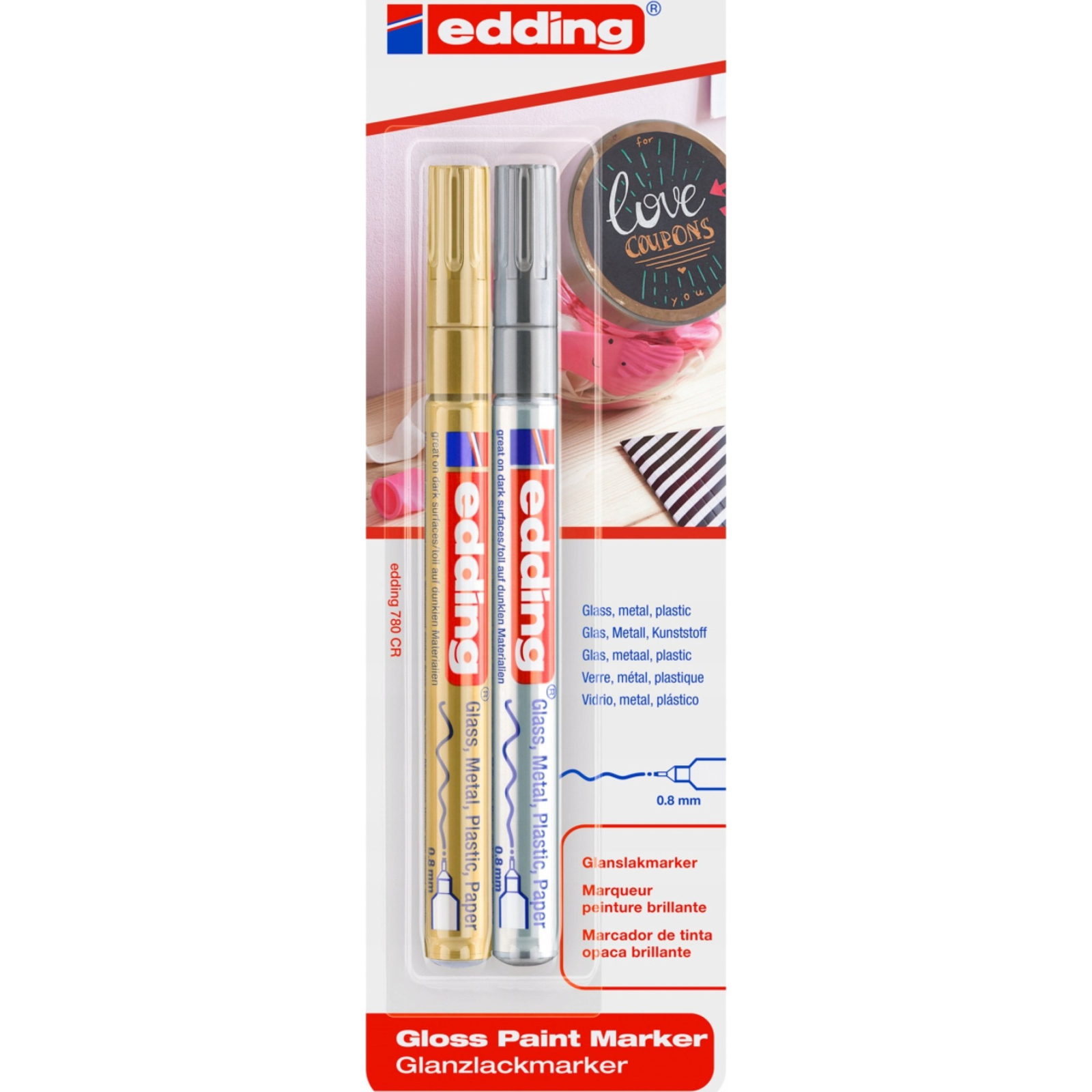 Edding Glanzlackmarker 4-780-2-1-53-54 Lakk jelölő Különböző színek (színválasztás nem lehetséges) 0.8 mm (ED-780-2-1-53-54)