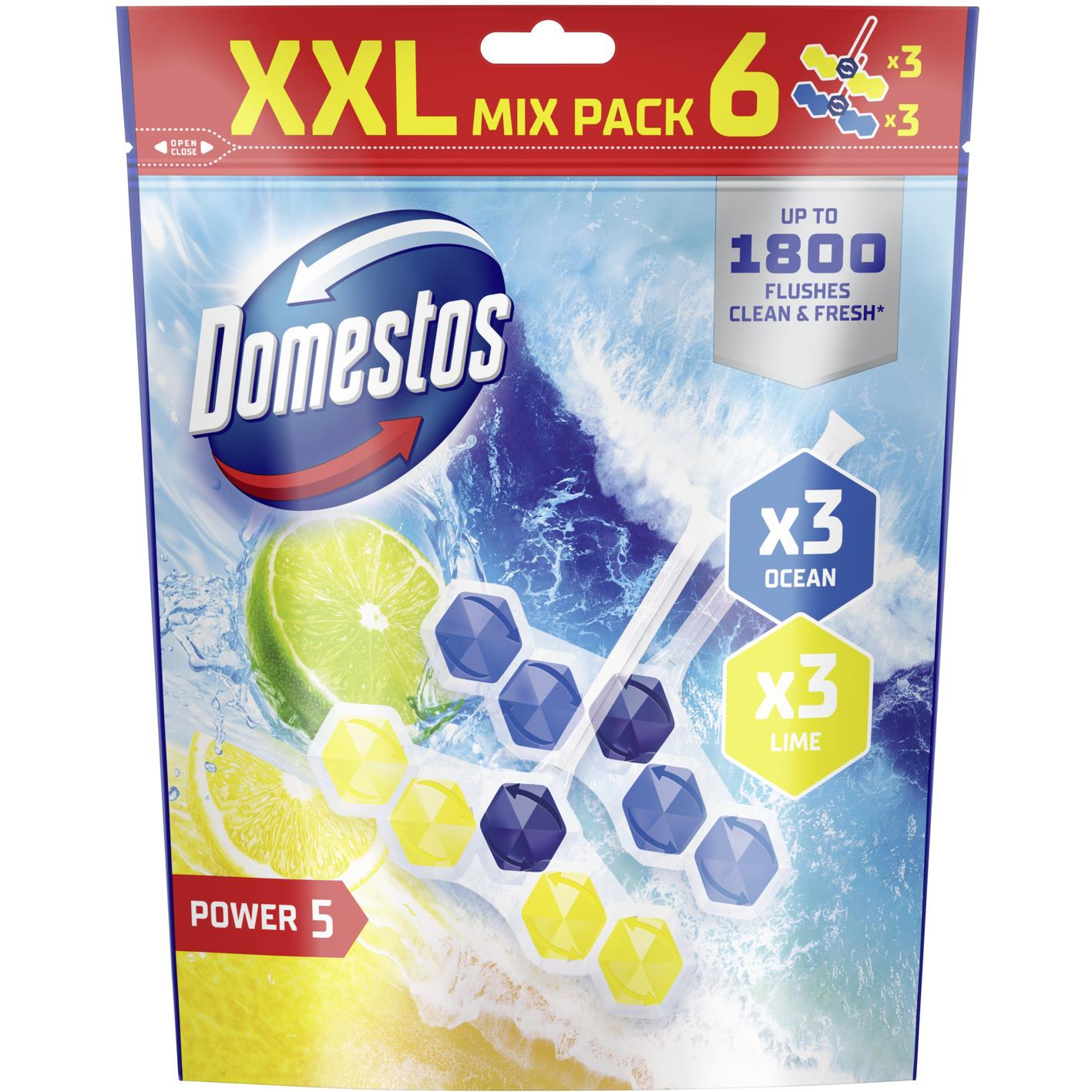 Domestos Power5 WC frissítő blokk, Lime / Ocean 6 × 50 g (8720182924384)