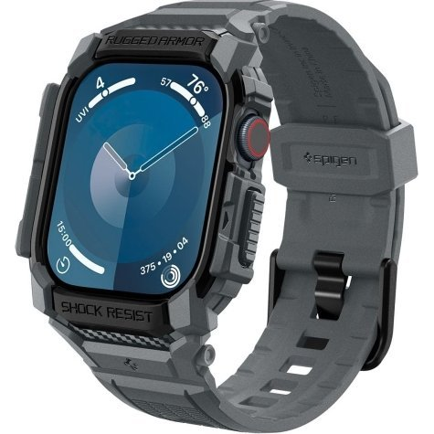 Spigen RUGGED ARMOR PRO pótszíj (egyedi méret, szilikon, ütésállóság + szilikon keret) SÖTÉTSZÜRKE Apple Watch Series 10 46mm (ACS08605)
