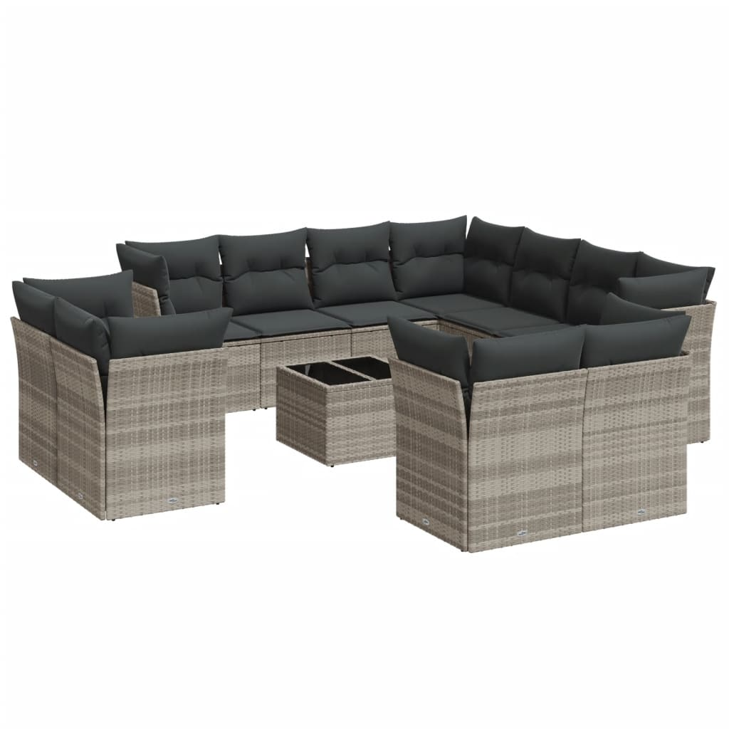 12 részes világosszürke polyrattan kerti ülőgarnitúra párnával (3250361)