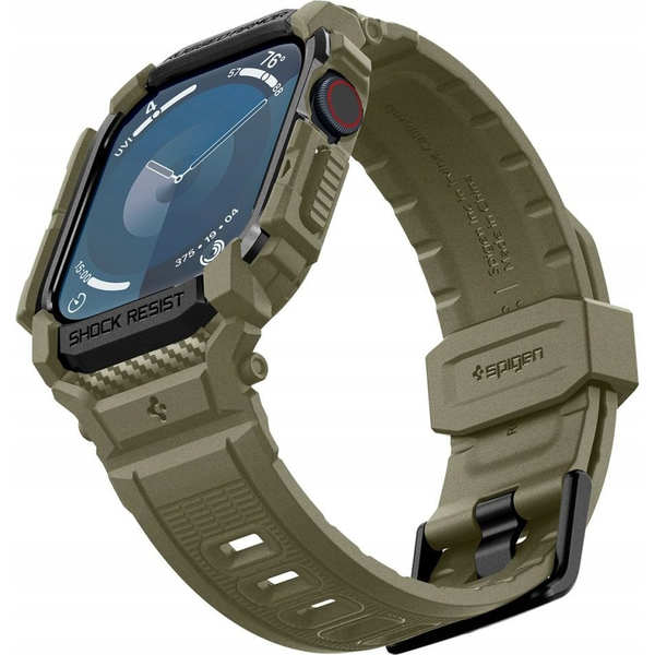 Apple Watch Series 10 46 mm SPIGEN RUGGED ARMOR PRO Pótszíj Egyedi Méret, Ütésállóság + Szilikon keret, Sötétzöld