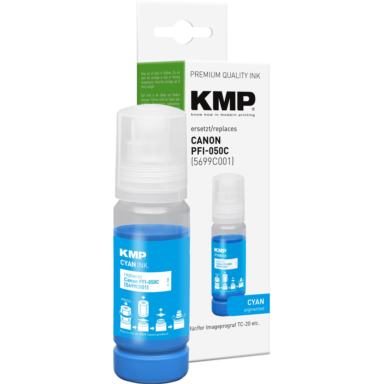 Съвместима мастилена касета KMP за Canon PFI-050C, циан