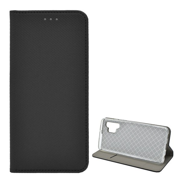 Tok álló, bőr hatású (FLIP, oldalra nyíló, asztali tartó funkció, rombusz minta) FEKETE [Samsung Galaxy A32 4G (SM-A325)] (5996591048437)