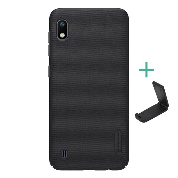 NILLKIN SUPER FROSTED műanyag telefonvédő (gumírozott, érdes felület + asztali tartó) FEKETE [Samsung Galaxy A10 (SM-A105F)] (5996457890972)