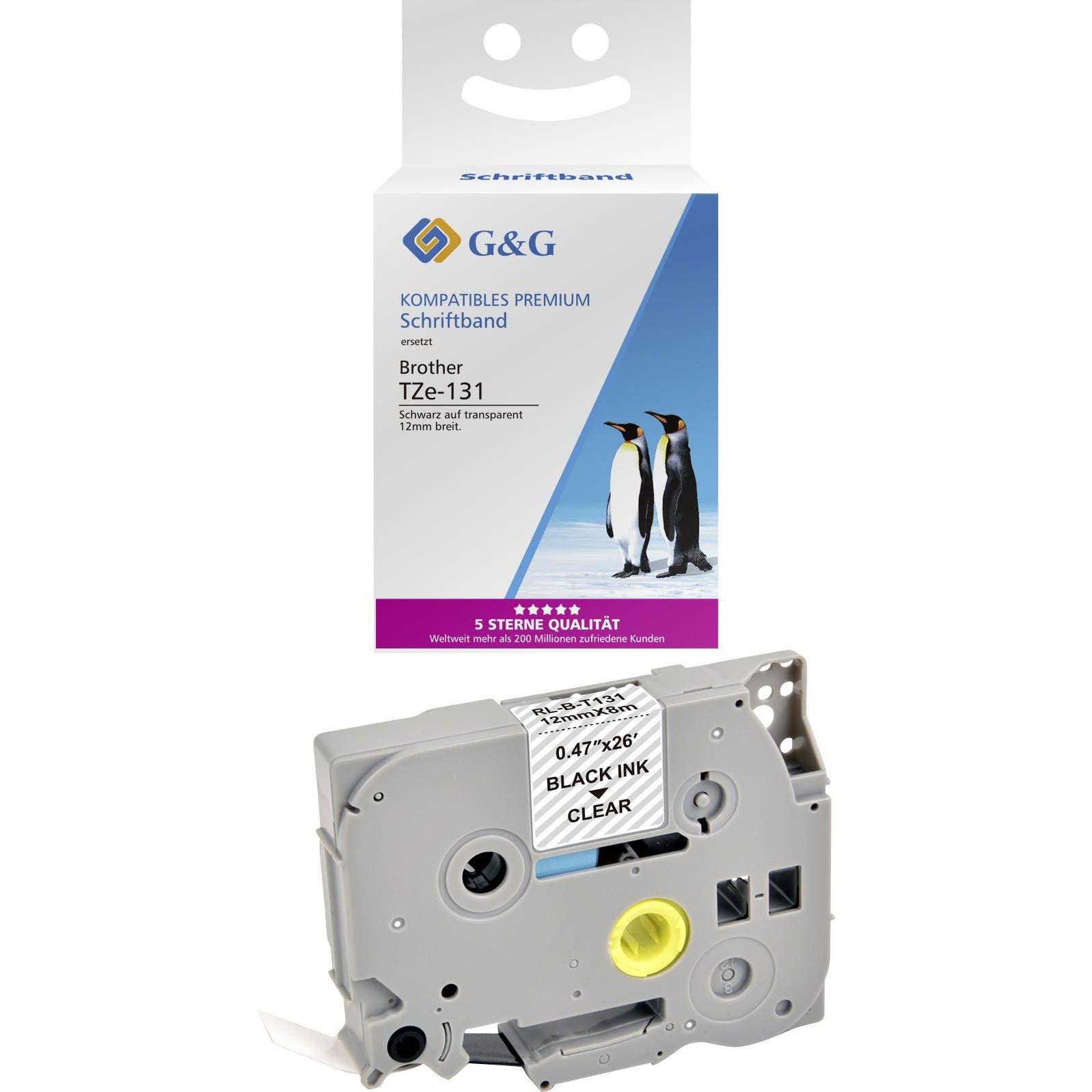 G&G Feliratozó szalag Szalagszín: Átlátszó Szövegszín: Fekete 12 mm 8 m (RL-B-T131P-BK/CL-12MM8M)