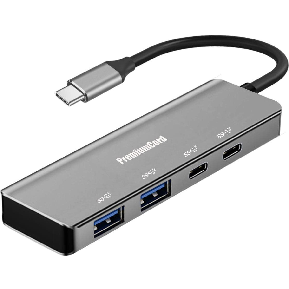 PremiumCord 5G SuperSpeed Hub USB-C to 2× USB 3.2 C + 2× USB 3.2 A, alumínium (ku31hub11)