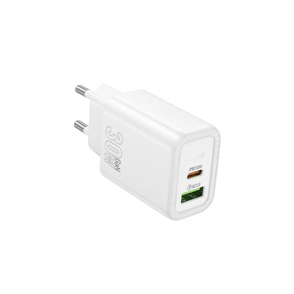 Nabíjačka Hoco N63, 1× USB-C PD30W + 1× USB-A QC3.0, GaN, biela