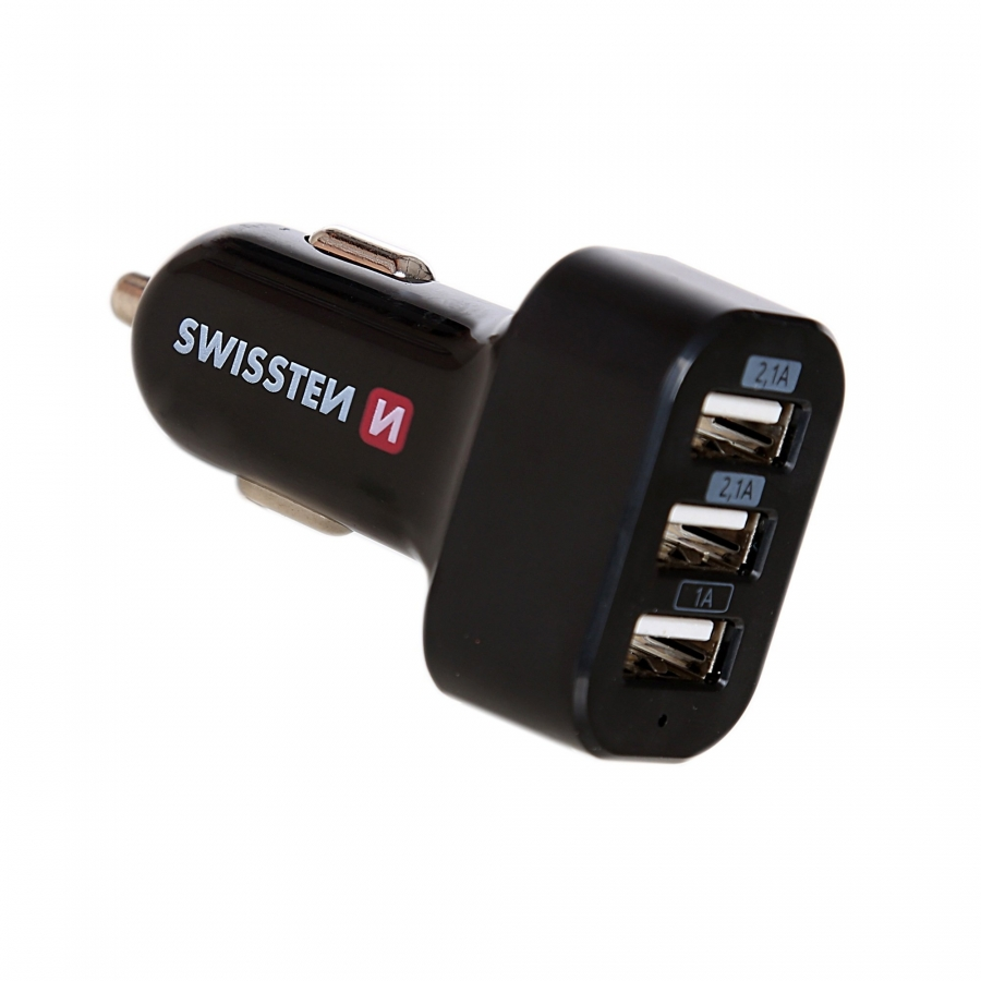 Swissten SW-CCH-TRI5.2A-B 3x USB-A Autós töltő - Fekete (5V / 2.1A) (SW-CCH-TRI5.2A-B)