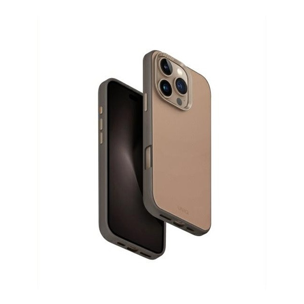 Apple iPhone 16 Pro, Műanyag hátlap védőtok, bőrhatásű hátlap, Magsafe töltővel kompatibilis, Uniq Lyden DS, barna/szürke (S104148)