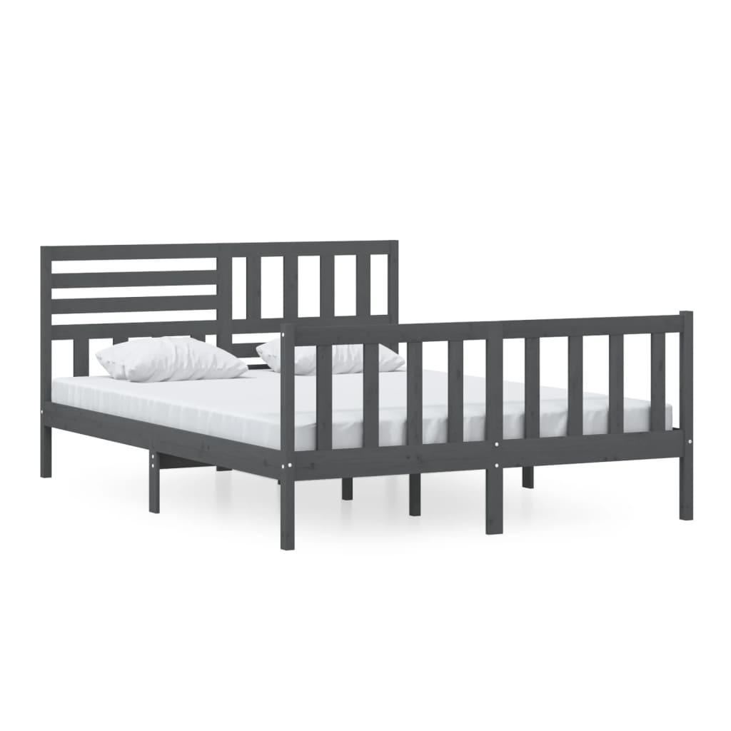 szürke tömör fa ágykeret 150 x 200 cm (5FT King Size) (3101160)