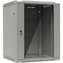 Стенен шкаф със стъклена врата и подвижна страна, Netrack, 15U/600 mm, 19", сив