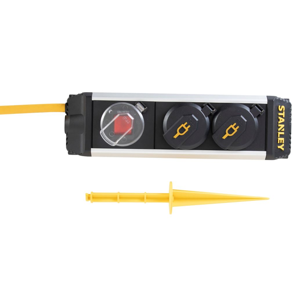 Stanley 2-es elosztó kapcsolóval, leszúrható, IP44, 5m kábel, H07RNF 3G1,5 (SXECCC0LAJE) (SXECCC0LAJE)