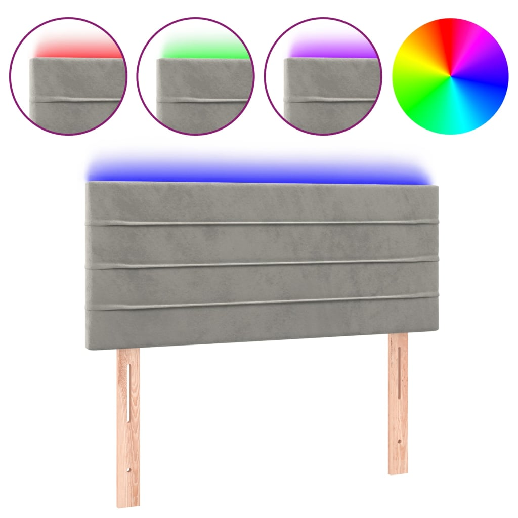 világosszürke bársony LED-es fejtámla 90x5x78/88 cm (3121788)