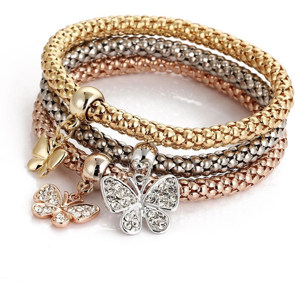 Silver Star rugalmas karkötő sebészeti acélból, 3 db pillangó (18347)