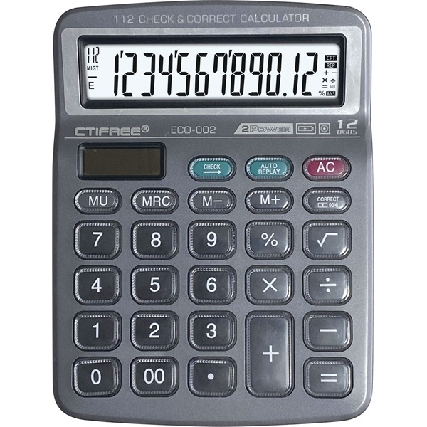 CTIFREE ECO-002 fekete számológép, 138x178mm, 12 számjegy, dual power (ECO-002(SDC-3822C))