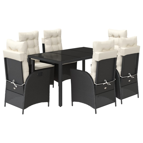 Set mobilier de grădină cu perne, 7 piese, negru, poliratan