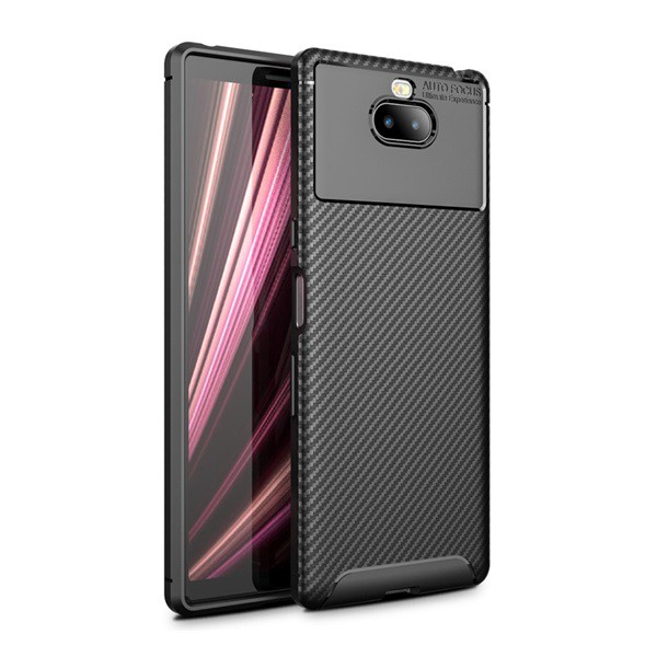 Szilikon telefonvédő (közepesen ütésálló, légpárnás sarok, karbon minta) FEKETE [Sony Xperia 10 plus (L4213)] (5996457857807)