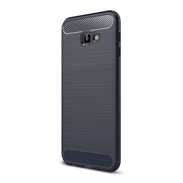 Szilikon telefonvédő (közepesen ütésálló, légpárnás sarok, szálcsiszolt, karbon minta) SÖTÉTKÉK [Samsung Galaxy J4 Plus (SM-J415F)] (5996457821389)