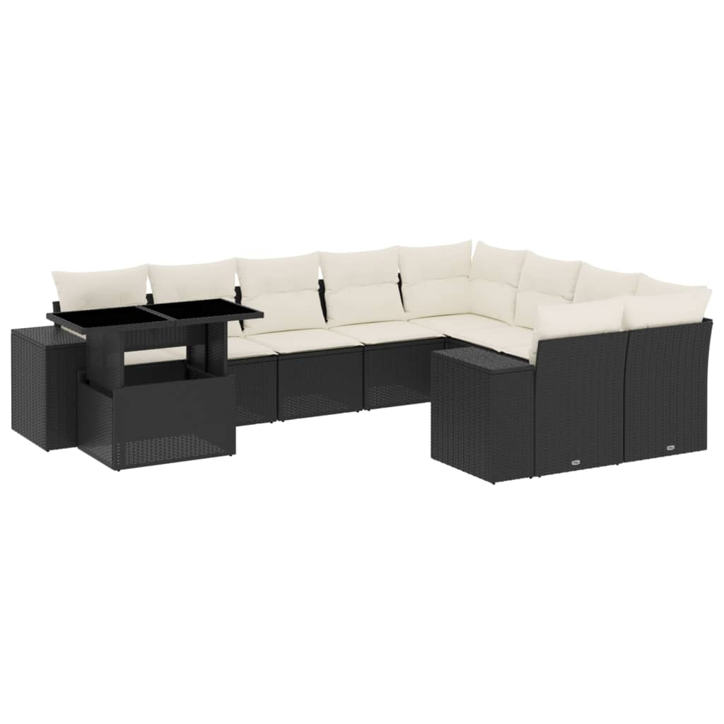 10 részes fekete polyrattan kerti ülőgarnitúra párnákkal (3269396)