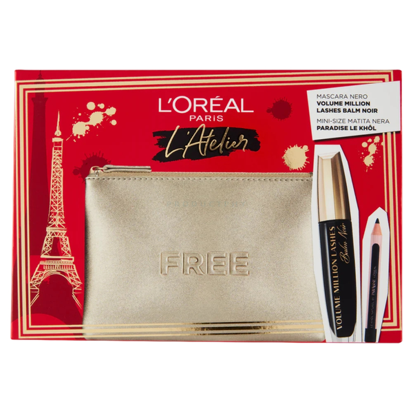 L'Oreal Paris Atelier Kit szett: Volume Million Lashes szempillaspirál 8.9 ml + Paradise Le Khol kajal szemceruza 1.2 g + sminktáska