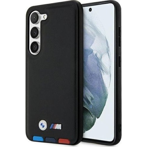BMW Leather Stamp Tricolor Samsung S23+ hátlap tok, fekete (BMW336)