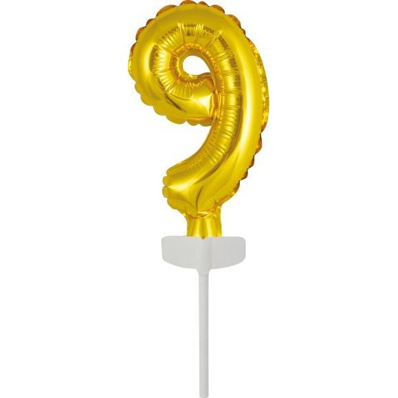 Szám Fólia Lufi Tortára - 13 cm, 9-es, Arany (616000)