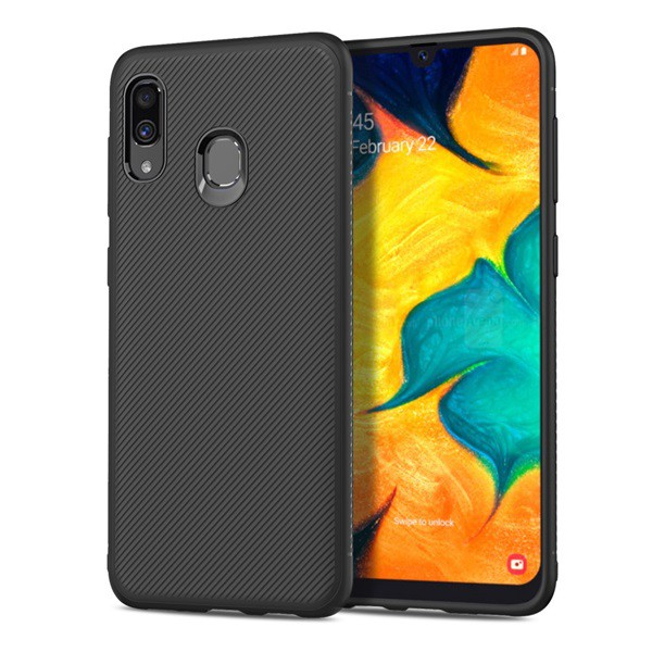 Szilikon telefonvédő (közepesen ütésálló, csíkos minta) FEKETE [Samsung Galaxy A30 (SM-A305F)] (5996457879137)