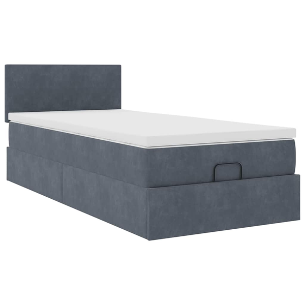 Cadru de pat otoman cu saltea catifea gri închis 90x200cm